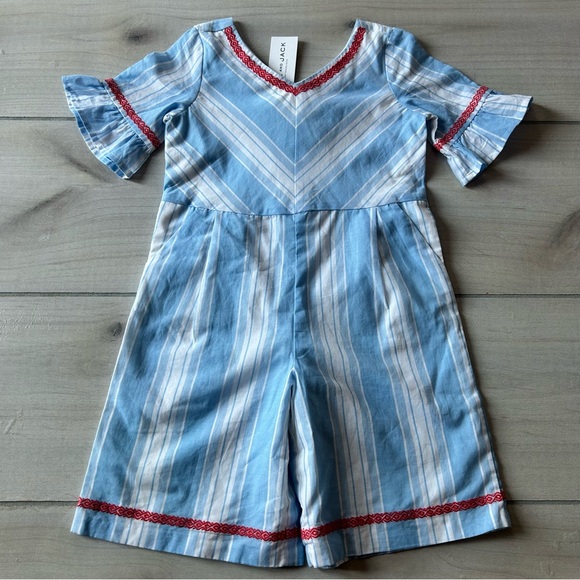 Janie and Jack Other - NWT Janie & Jack Blue Striped Romper with Red Accents